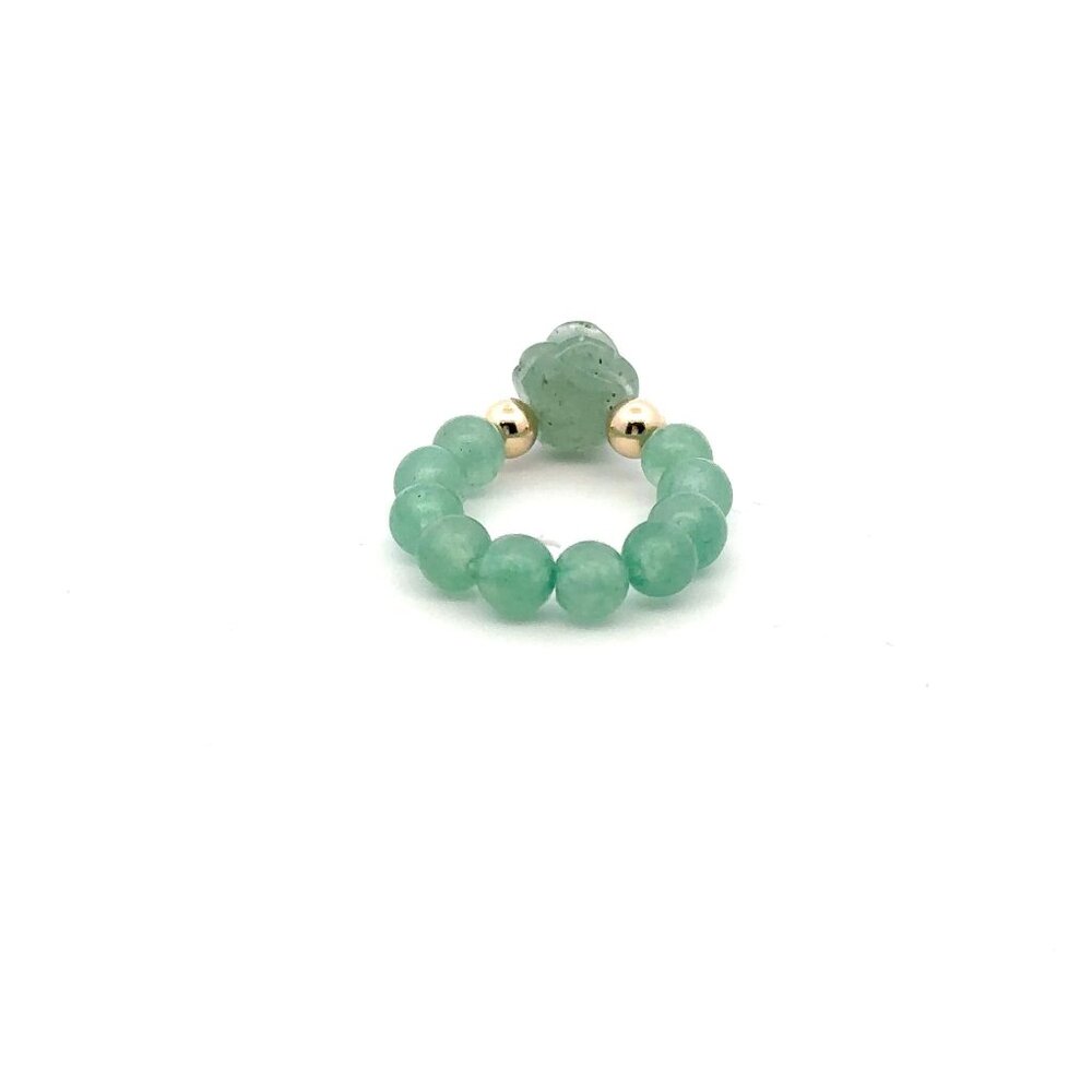 Aventurine Flower Gemstone Beads Stretch Ring with 14K Gold Bead - Picture 3 of 11